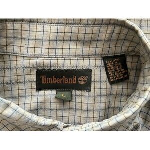 Timberland Shirt Beige‎ Gray Plaid Pocket Short Sleeve Button Down Cotton Poly L
